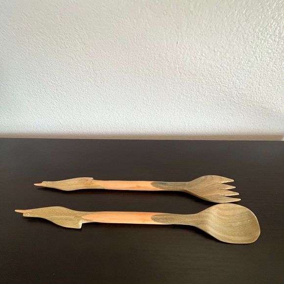 RARE & UNIQUE! Hand Carved Wooden Salad Servers | NEW - never used - Picture 2 of 9